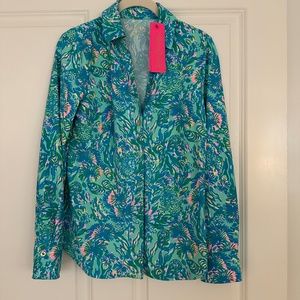 Lilly Pulitzer Marlena Button Down Top.  Size Small    Color is Surf Blue Coral